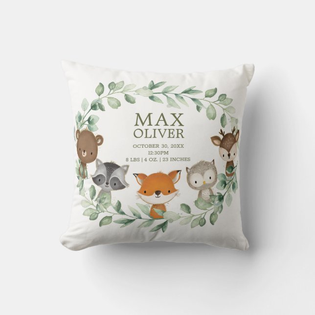 Cojín Decorativo Elegante vegetación Woodland Birth Stats Boy Nurse (Anverso)