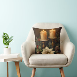 Cojín Decorativo Elegante vela acebo pino cálido festivo navidad