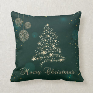 Cojín Decorativo Elegante Verde, Árbol de Navidad de Oro Falso, Cop