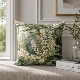 Cojín Decorativo Elegante Verde Botánico Acuarela