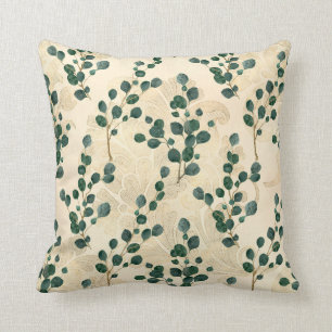 Cojín Decorativo Elegante Verde Crema Caprichoso Eucalipto Follaje