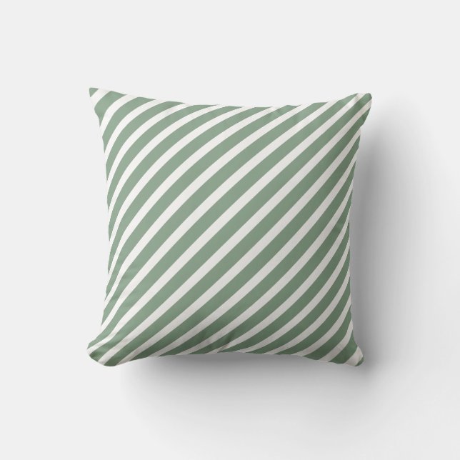 Cojín Decorativo Elegante Verde Rayado Blanco (Anverso)