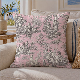 Cojín Decorativo Elegante vintage negro rosa toile de jouy