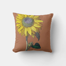 Cojín Decorativo Elegante Vintage Sunflower Reversible Solid Brown