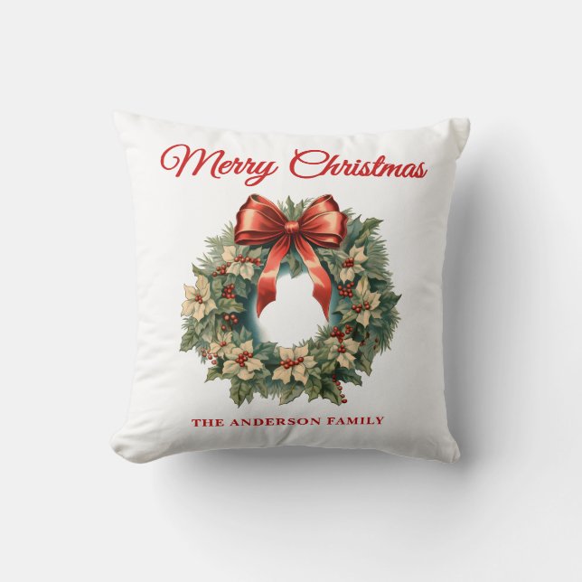 Cojín Decorativo Elegante Wreath Navidades de acuarela (Anverso)