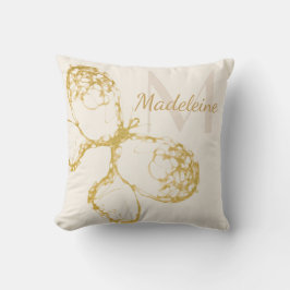 Cojín Decorativo Elegante y caprichosa mariposa dorada Monograma Bo