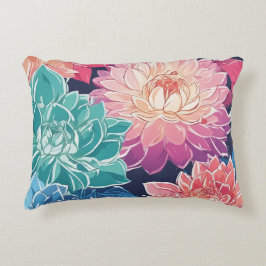 Cojín Decorativo Elegante y colorida Dahlia florida sobre fondo osc