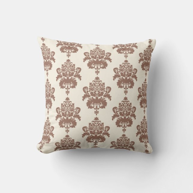 Cojín Decorativo Elegante y elegante patrón de damasco blanco marró (Anverso)