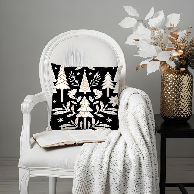 Cojín Decorativo Elegante y lujoso bosque y florido (Elegant Luxury Holiday Evergreen Forest & Floral Throw Pillow)