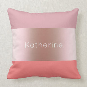 Cojín Decorativo Elegante y moderno rosa dorado rayas de coral rosa