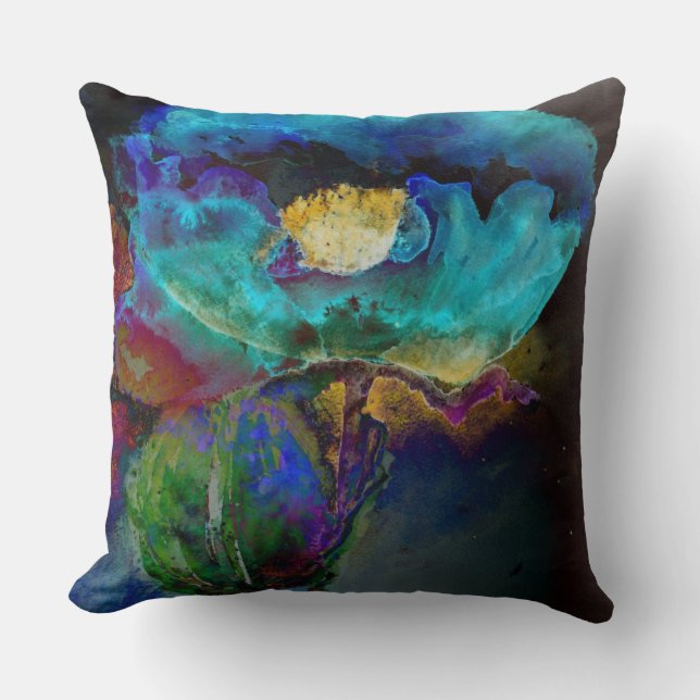 Cojín Decorativo Elegante y romántico cuadro verde azulado de acuar (Anverso)