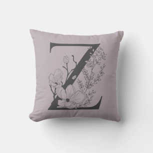 Cojín Decorativo Elegante Z Boho Floral Monograma Inicial Lila Gris