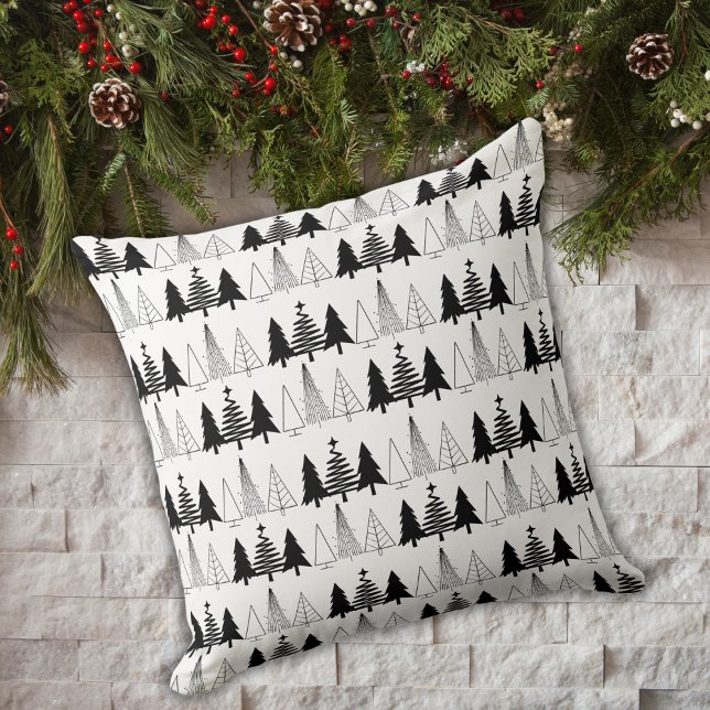 Cojín Decorativo Elegantes árboles de Navidad blancos y negros (Subido por el creador)