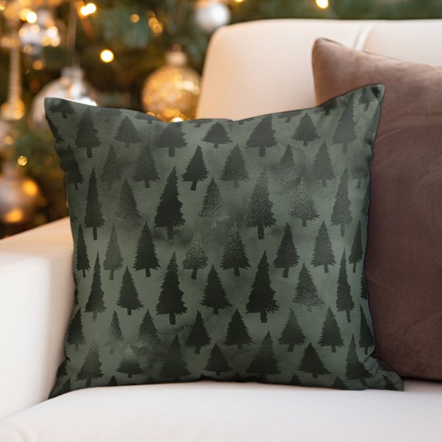 Cojín Decorativo Elegantes árboles de vacaciones de Navidades verde (Elegant green Christmas tree decorator pillow)