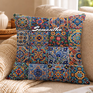 Cojín Decorativo Elegantes baldosas Talavera rojas y amarillas con