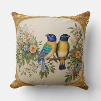 Cojín Decorativo Elegantes cantantes encaramados en rama floral