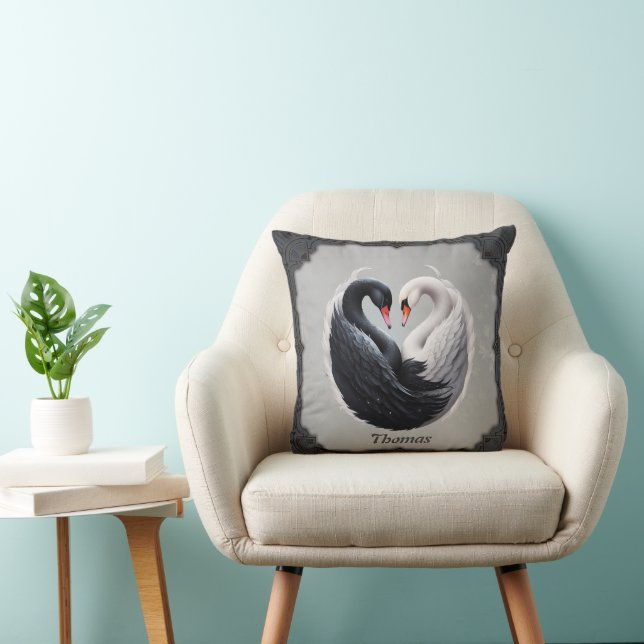 Cojín Decorativo Elegantes cisnes forjando un corazón juntos. (Silla)
