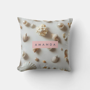 Cojín Decorativo Elegantes Conchas y Perlas Pastel Personalizadas