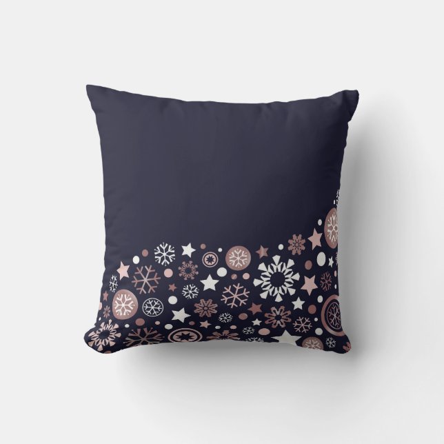 Cojín Decorativo Elegantes copos de nieve azules y blancos de moda (Anverso)