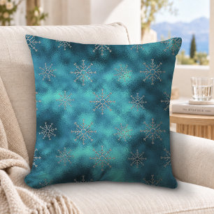 Cojín Decorativo Elegantes copos de nieve de Navidad en azul acuáti