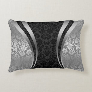 Cojín Decorativo Elegantes Damascos Florales De Color Negro Y Gris