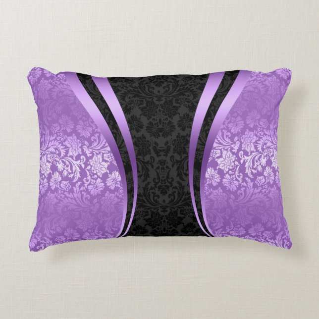 Cojín Decorativo Elegantes Damascos Florales Negros Y Morados (Anverso)