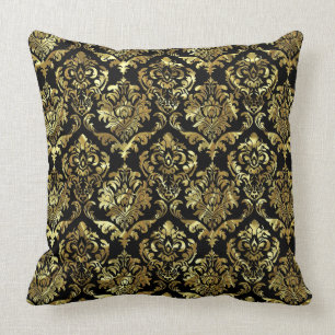 Cojín Decorativo Elegantes damasquinadas florales negras y doradas