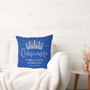 Cojín Decorativo Elegantes destellos Quinceañera azul real recuerdo