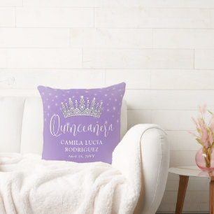 Cojín Decorativo Elegantes destellos Quinceañera Lila Púrpura Recue