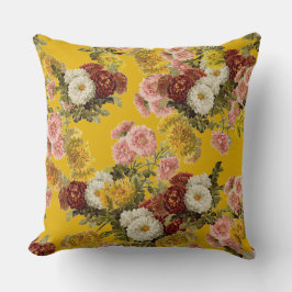 Cojín Decorativo Elegantes flores de época en amarillo mostaza