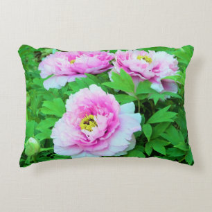 Cojín Decorativo Elegantes flores de peonía de árbol rosa con centr