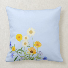 Cojín Decorativo Elegantes flores silvestres azules amarillas