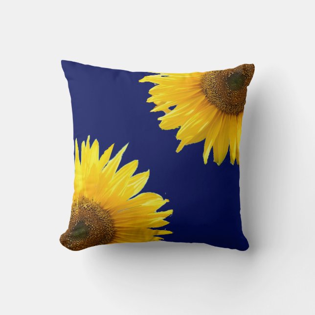 Cojín Decorativo Elegantes girasoles en azul marino (Anverso)