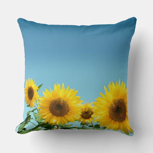 Cojín Decorativo Elegantes girasoles en tonos azules (Anverso)