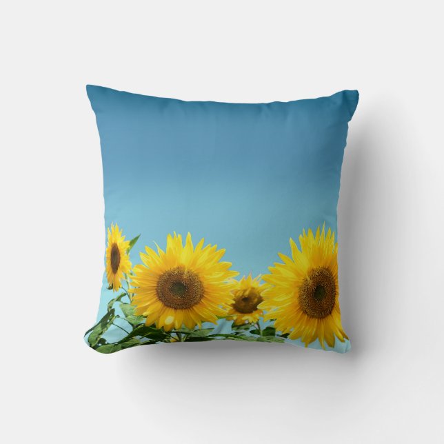 Cojín Decorativo Elegantes girasoles en tonos azules (Anverso)