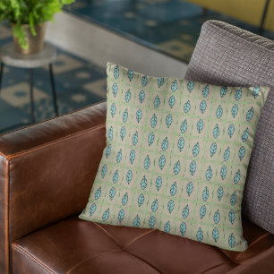 Cojín Decorativo Elegantes hojas botánicas de acuarela verde
