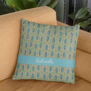 Cojín Decorativo Elegantes hojas botánicas de acuarela verde