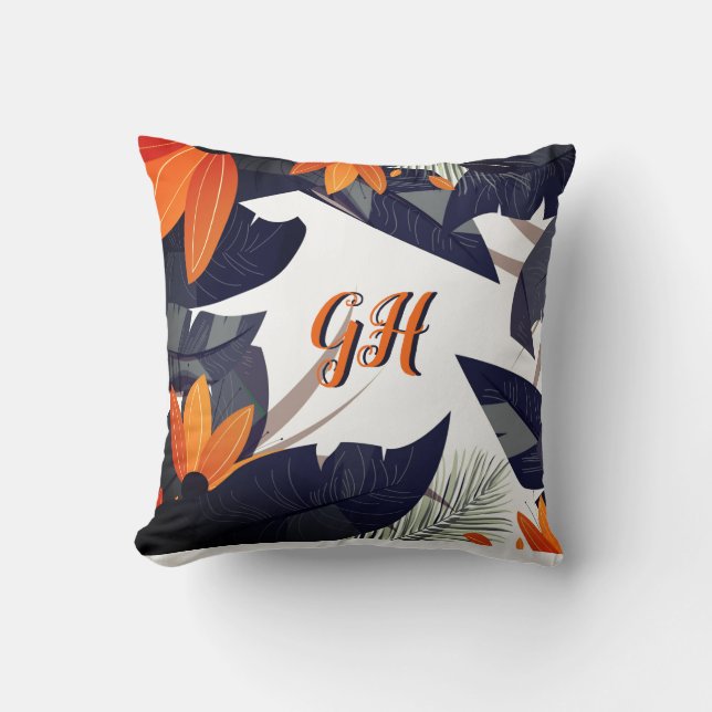 Cojín Decorativo Elegantes hojas de follaje gris Naranja (Anverso)