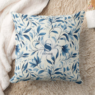 Cojín Decorativo Elegantes hojas de paisley azul - fondo blanco (1)