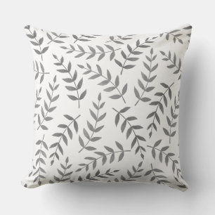 Cojín Decorativo Elegantes hojas tropicales grises sobre blanco