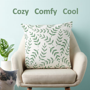 Cojín Decorativo Elegantes hojas verdes tropicales sobre blanco