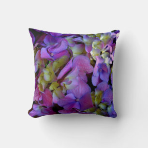 Cojín Decorativo Elegantes hortensias florales magenta rosa púrpura