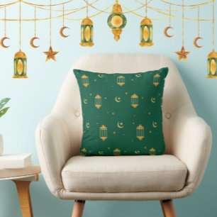 Cojín Decorativo Elegantes Linternas de Oro Verde Eid/Ramadán Islám