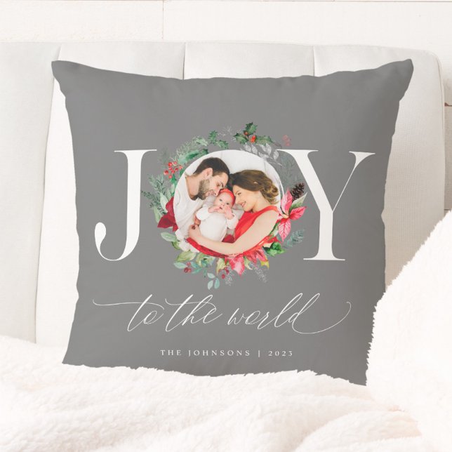 Cojín Decorativo Elegantes Navidades Gris Plata Wreath Joy (Subido por el creador)