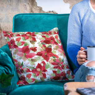 Cojín Decorativo Elegantes Navidades Holiday Poinsettia Pine Cone