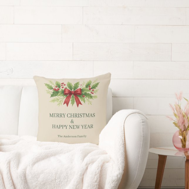 Cojín Decorativo Elegantes Navidades Holly y Red Bow - (Sofá)