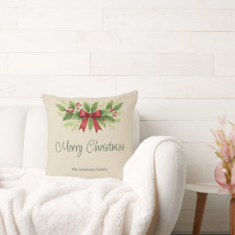 Cojín Decorativo Elegantes Navidades Holly y Red Bow -