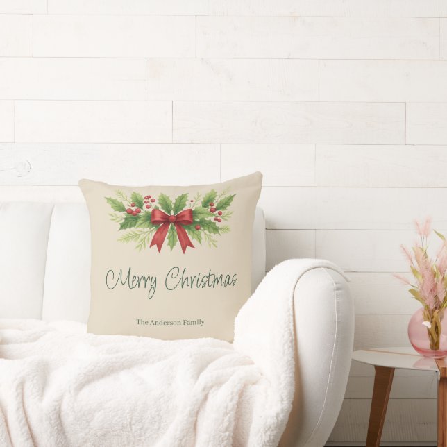 Cojín Decorativo Elegantes Navidades Holly y Red Bow - (Sofá)