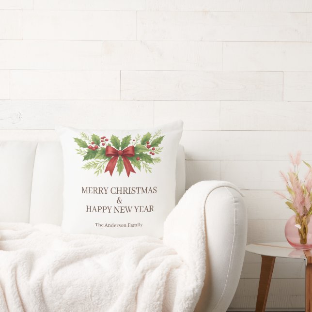 Cojín Decorativo Elegantes Navidades Holly y Red Bow - (Sofá)