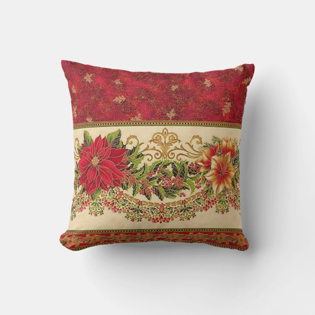 Cojín Decorativo Elegantes Navidades Poinsettia Pillow! (Anverso)
